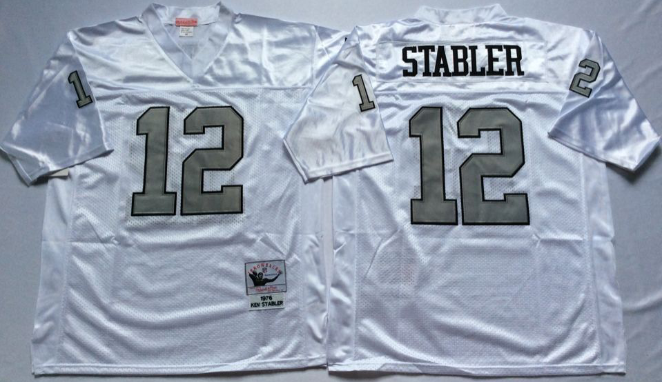 Men NFL Oakland Raiders #12 Stabler white style2 Mitchell Ness jerseys